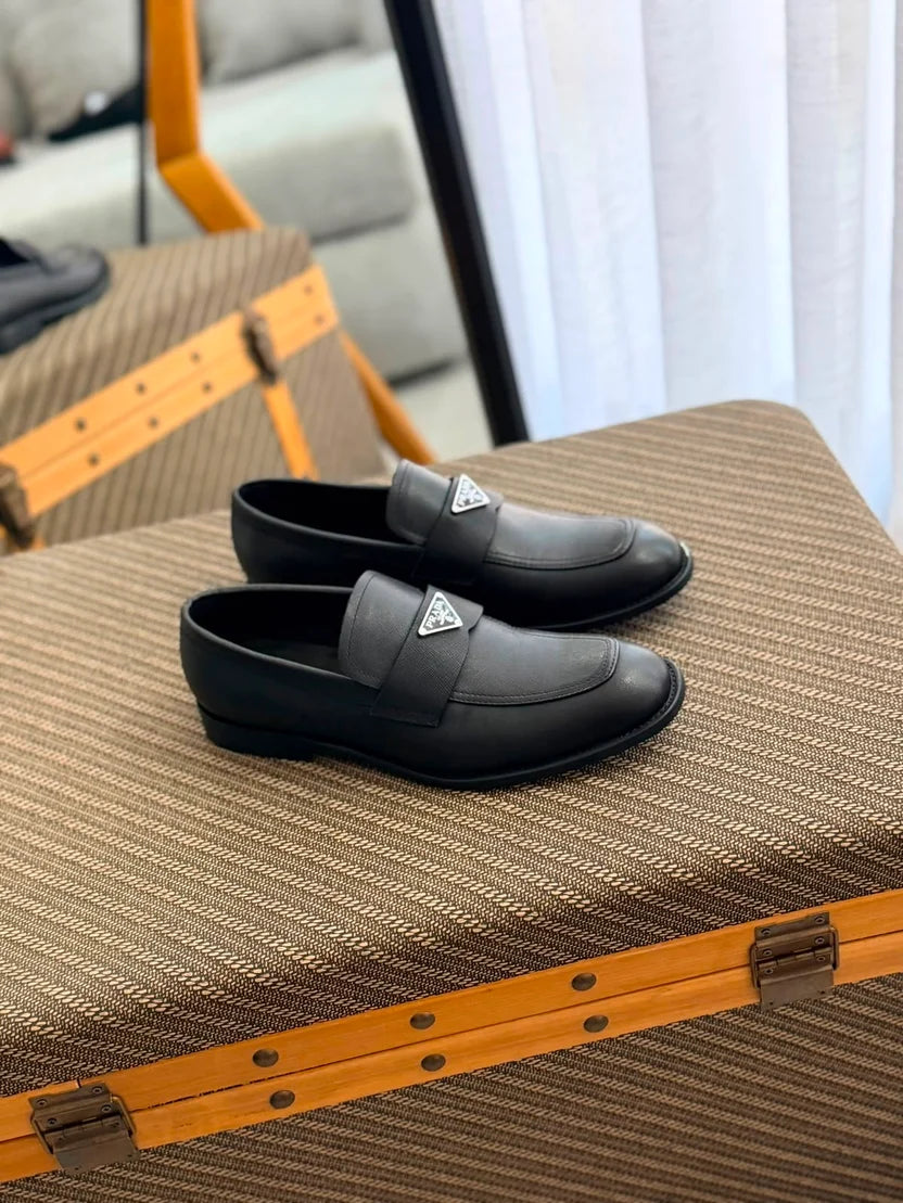Prada Logo-Plaque Saffiano Leather Loafers