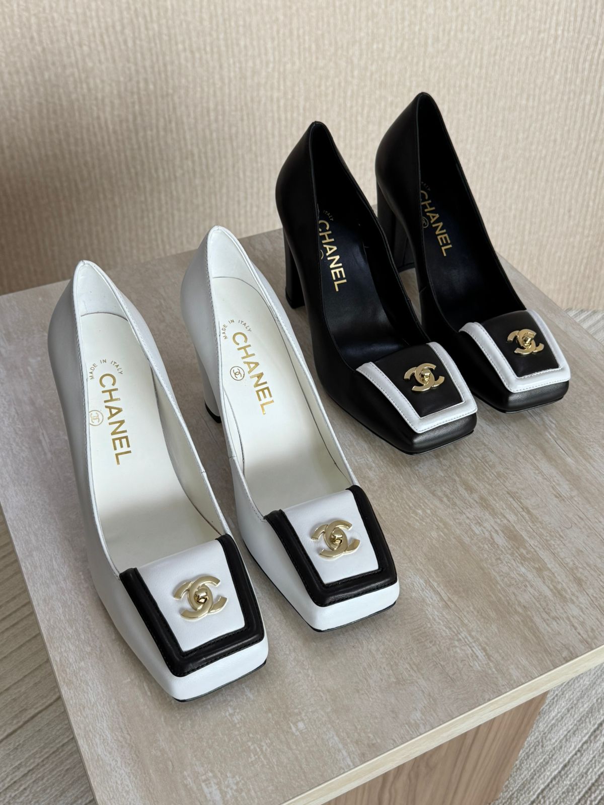 Chanel Square-Toe Turnlock CC Pumps