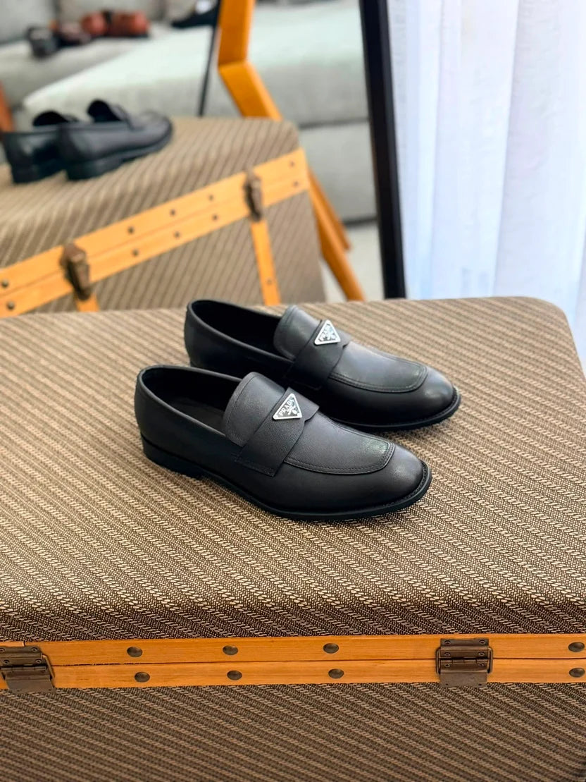 Prada Logo-Plaque Saffiano Leather Loafers