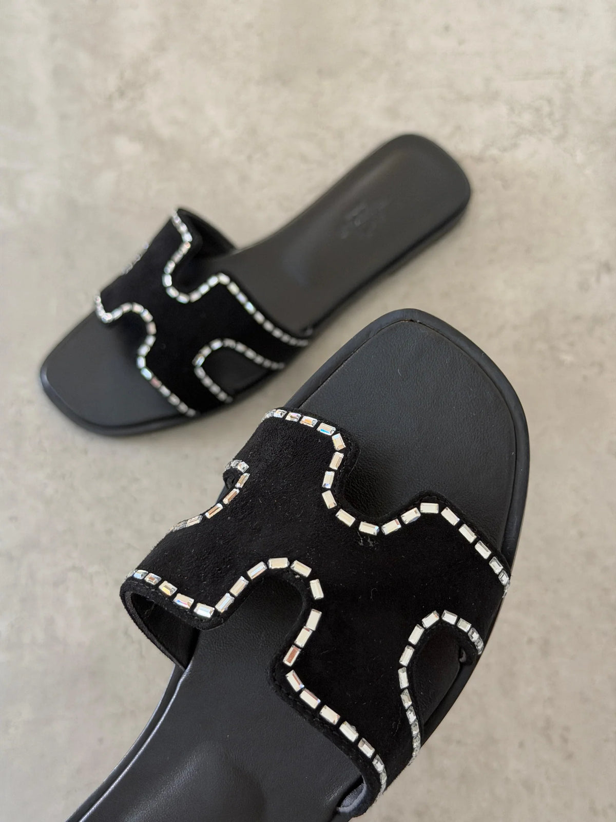 Hermes Suede Goatskin Embellished Oran Sandals