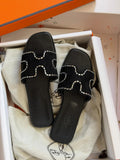 Hermes Suede Goatskin Embellished Oran Sandals