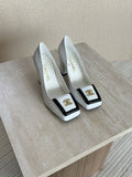 Chanel Square-Toe Turnlock CC Pumps