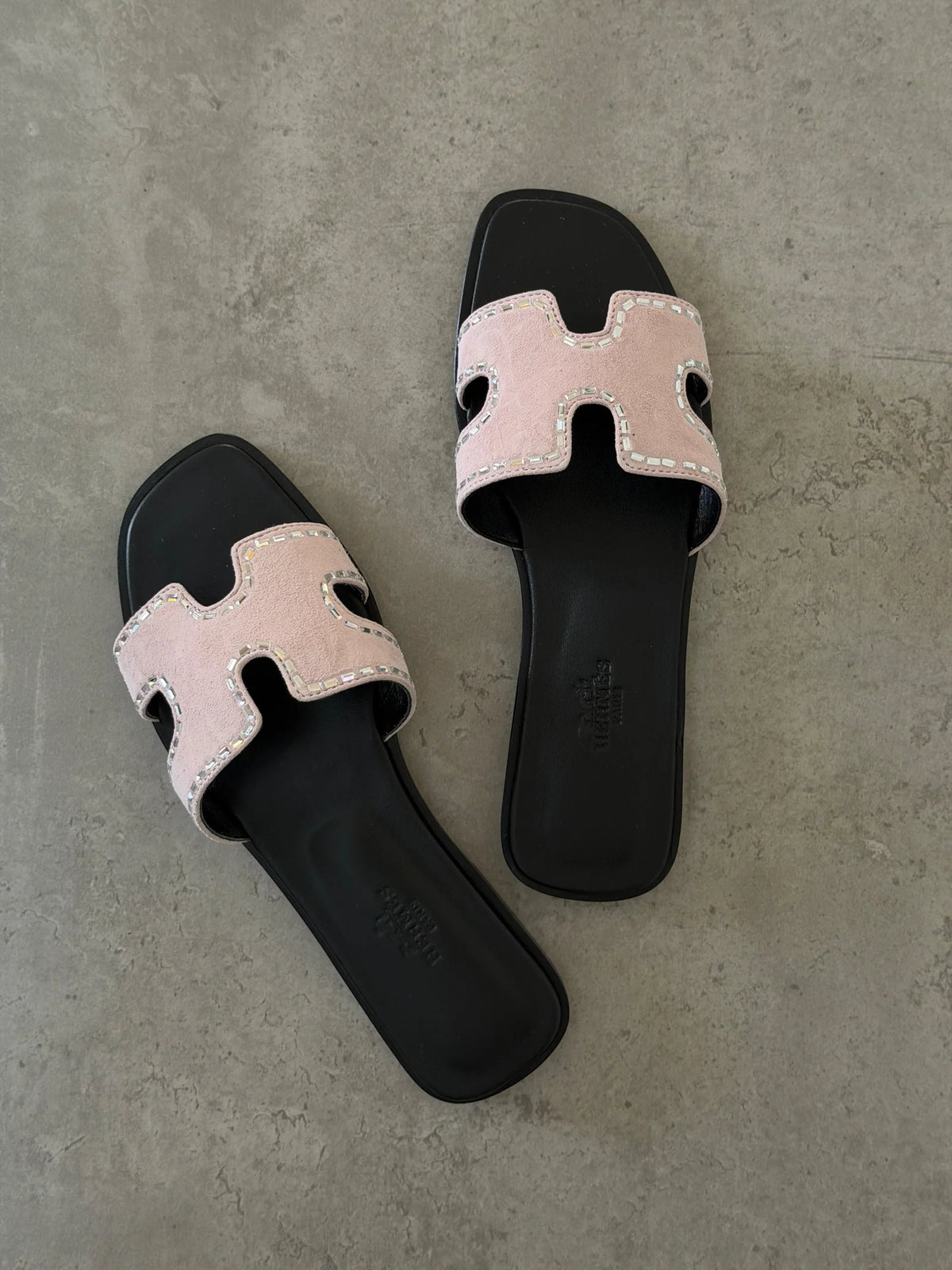 Hermes Suede Goatskin Embellished Oran Sandals