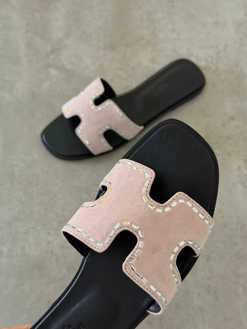 Hermes Suede Goatskin Embellished Oran Sandals