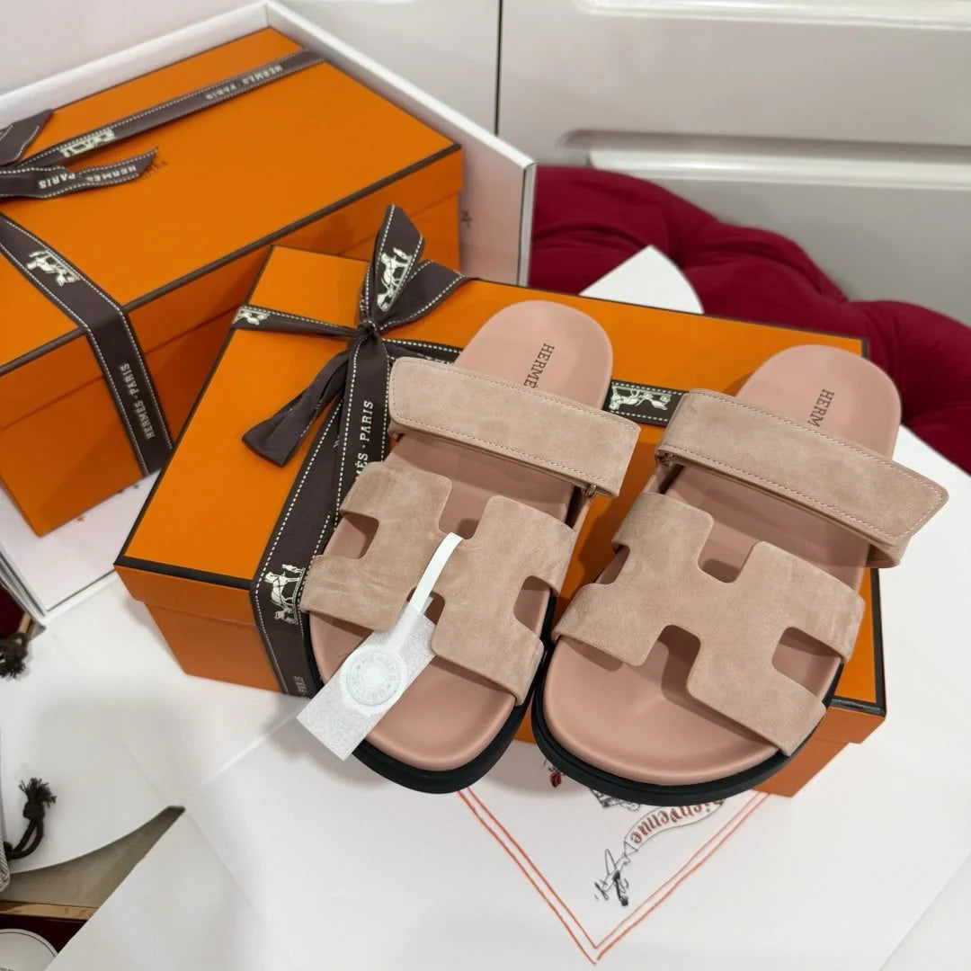 Hermes Suede Goatskin Womens Chypre Sandals
