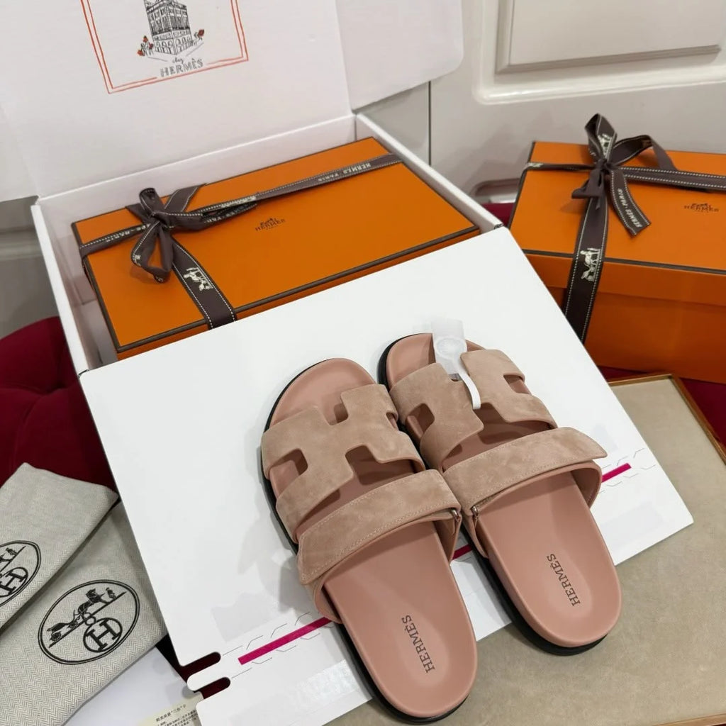 Hermes Suede Goatskin Womens Chypre Sandals