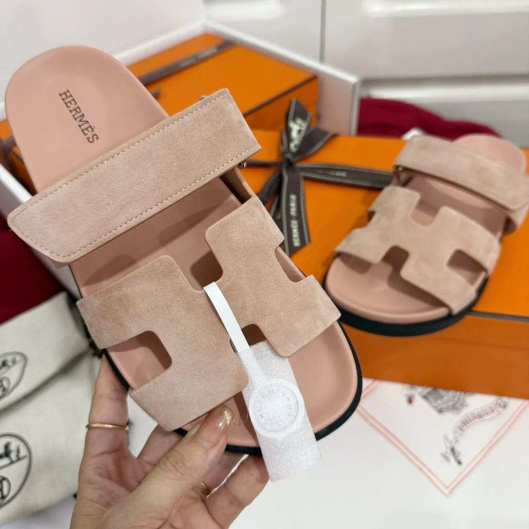 Hermes Suede Goatskin Womens Chypre Sandals