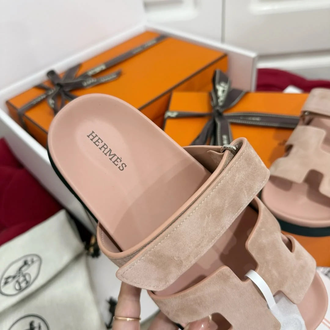 Hermes Suede Goatskin Womens Chypre Sandals