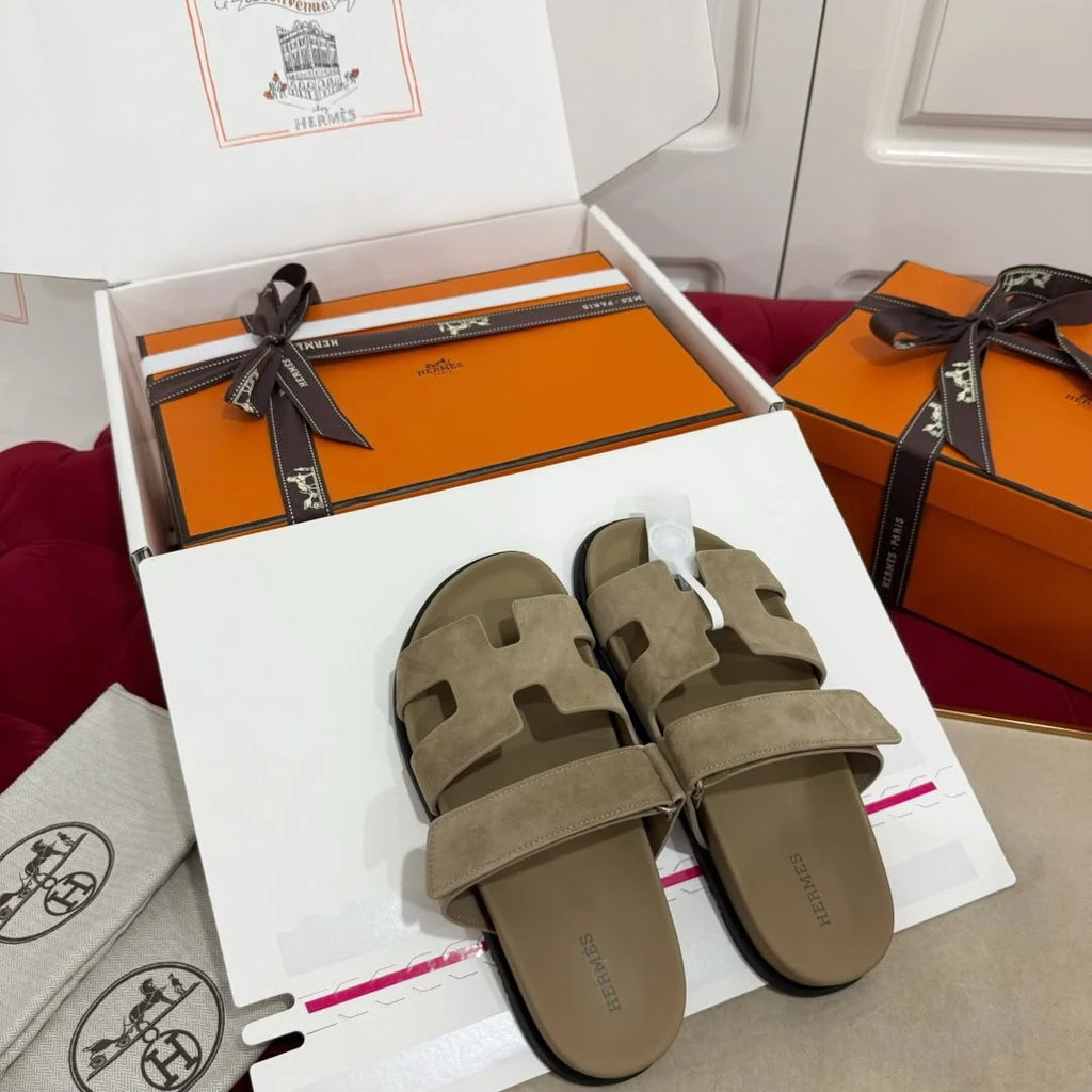 Hermes Suede Goatskin Womens Chypre Sandals