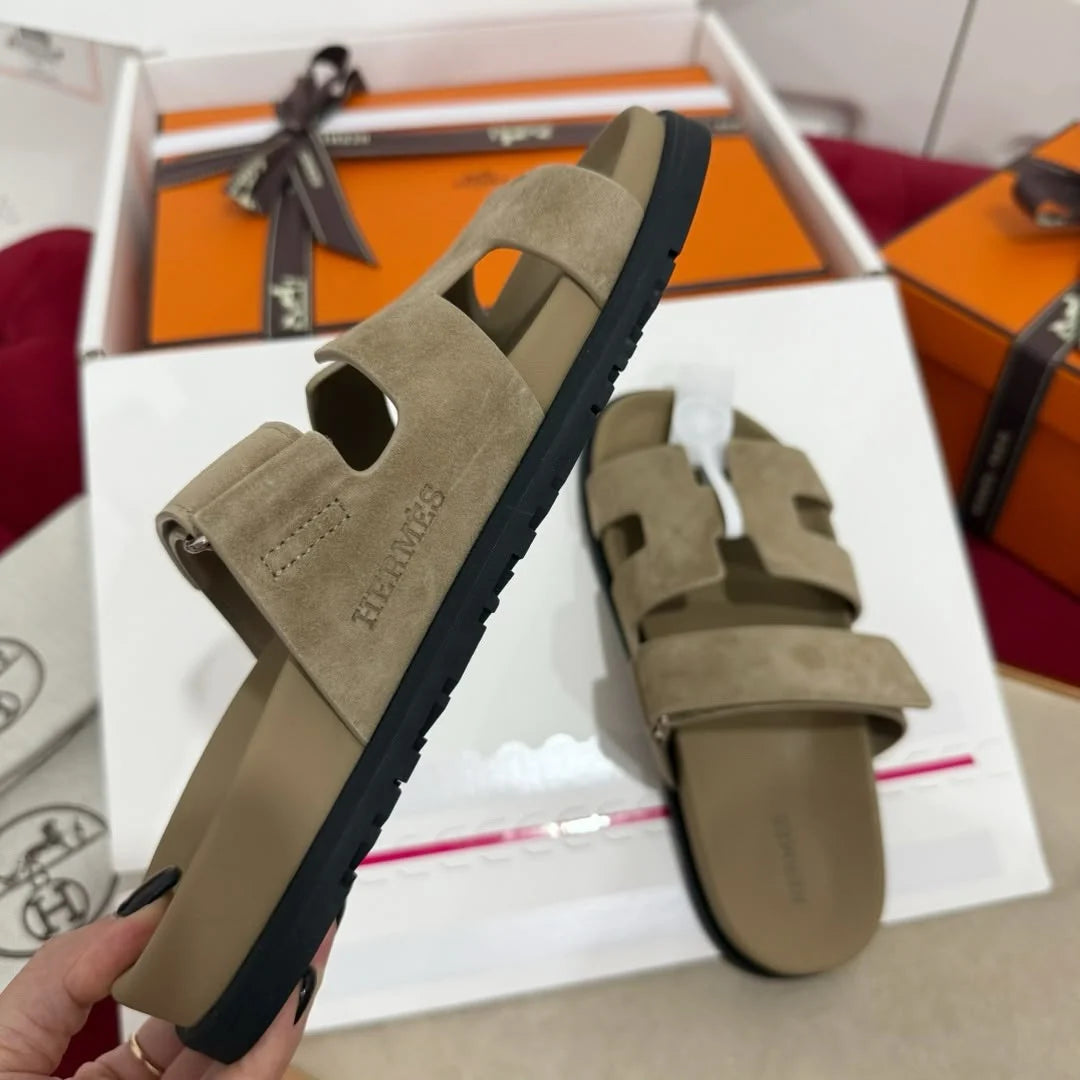 Hermes Suede Goatskin Womens Chypre Sandals