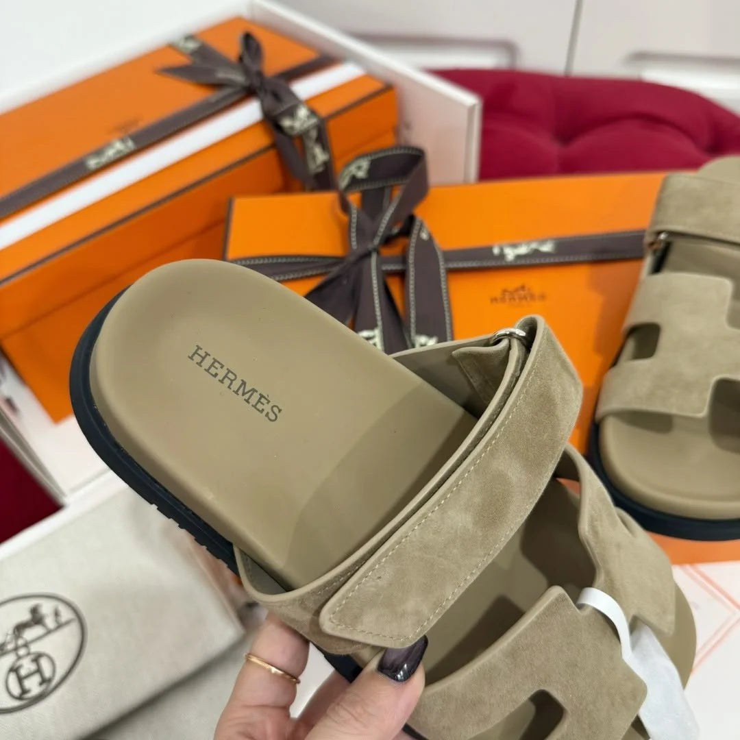 Hermes Suede Goatskin Womens Chypre Sandals