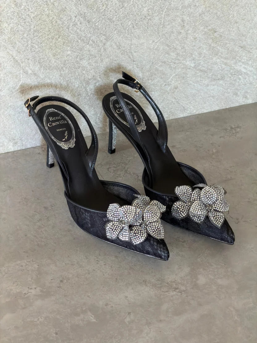 René Caovilla Neutral Peach Flower 80 Sandals