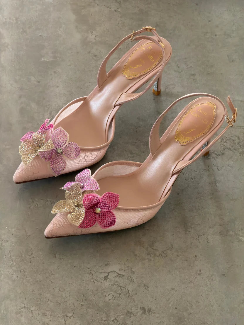 René Caovilla Neutral Peach Flower 80 Sandals