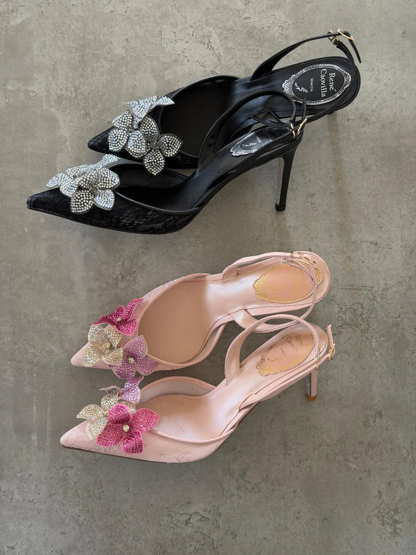 René Caovilla Neutral Peach Flower 80 Sandals