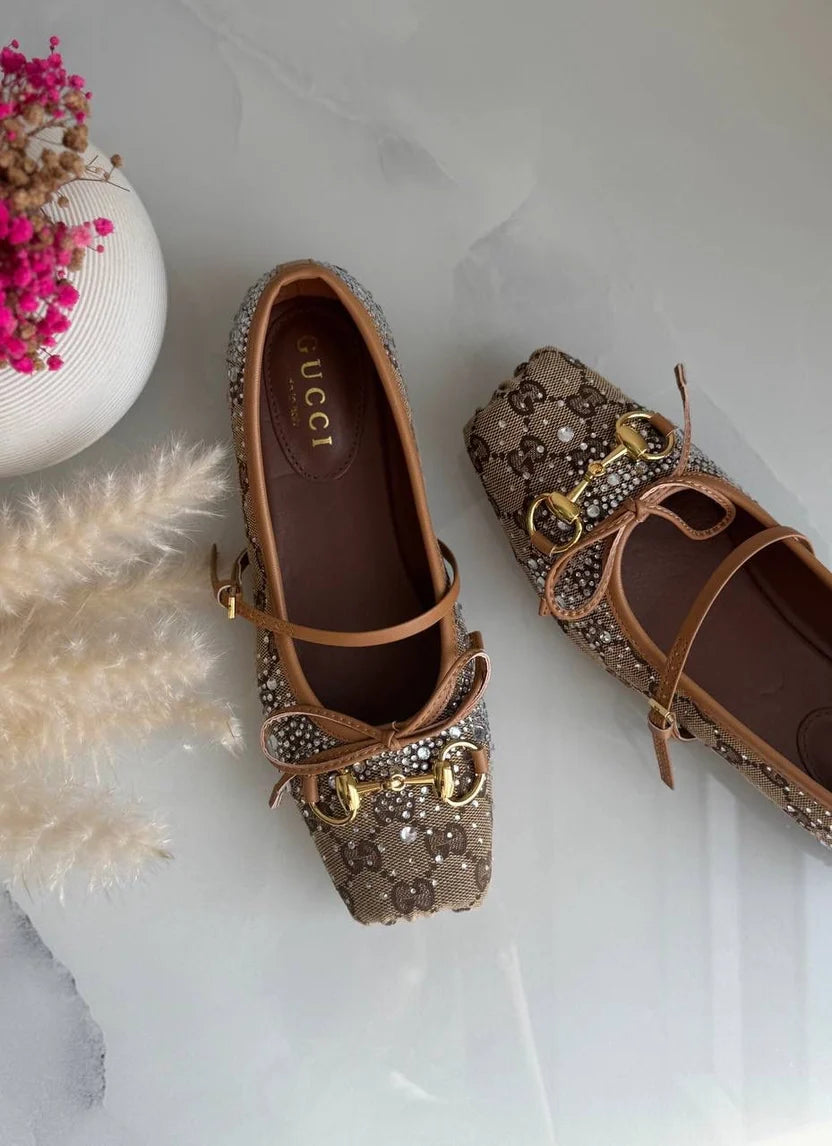 Gucci Burgundy Horsebit Ballerina Flats
