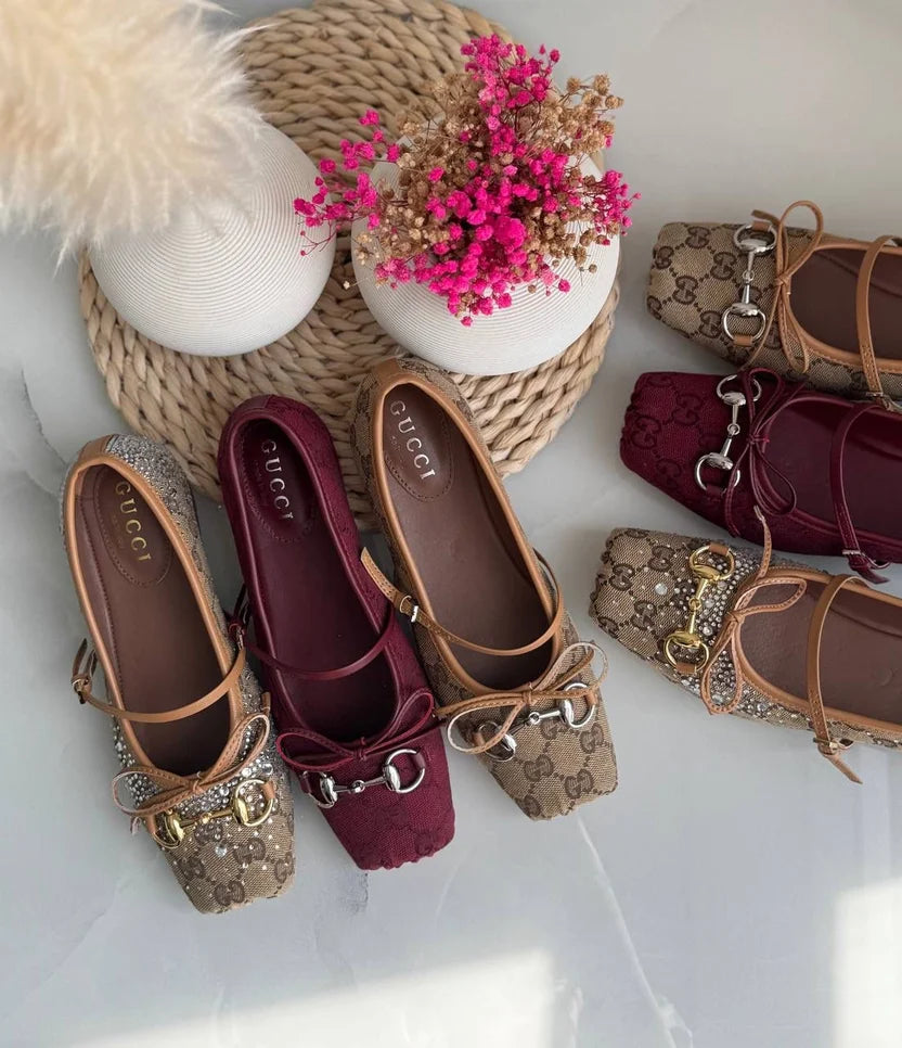 Gucci Burgundy Horsebit Ballerina Flats