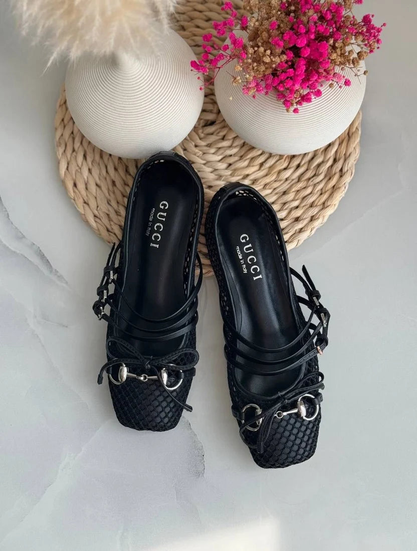 Gucci Burgundy Horsebit Ballerina Flats