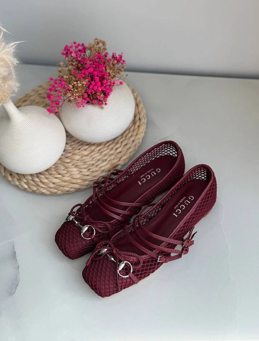 Gucci Burgundy Horsebit Ballerina Flats