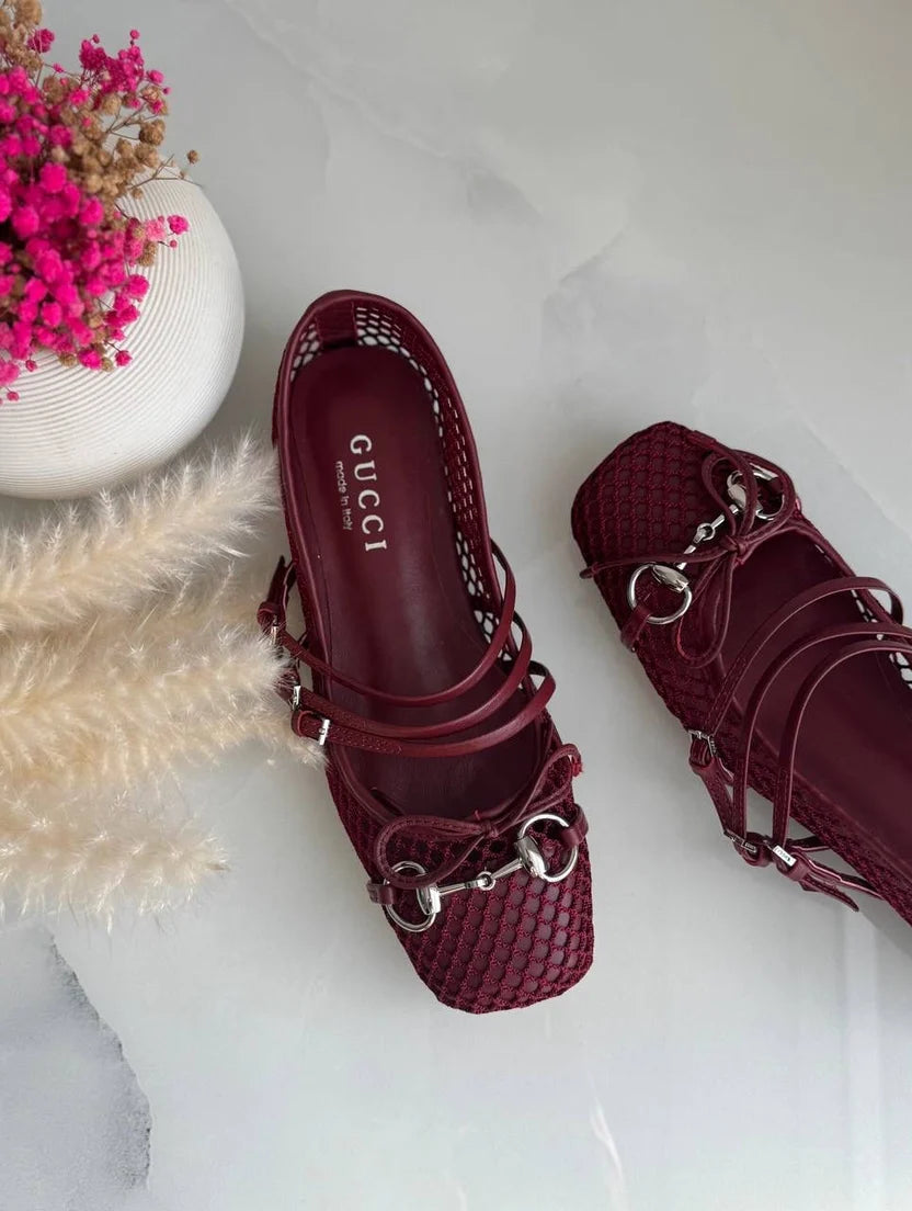 Gucci Burgundy Horsebit Ballerina Flats