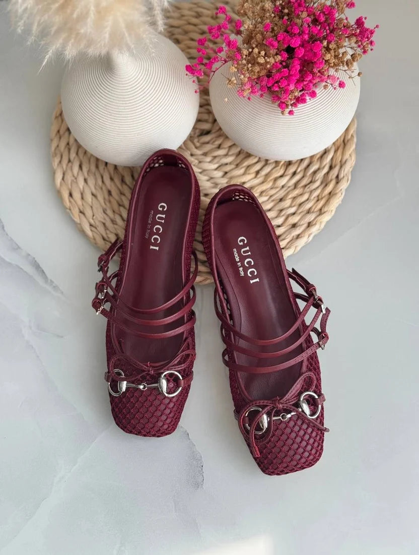 Gucci Burgundy Horsebit Ballerina Flats