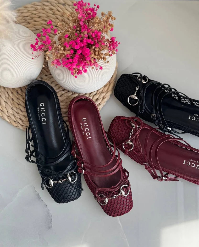 Gucci Burgundy Horsebit Ballerina Flats