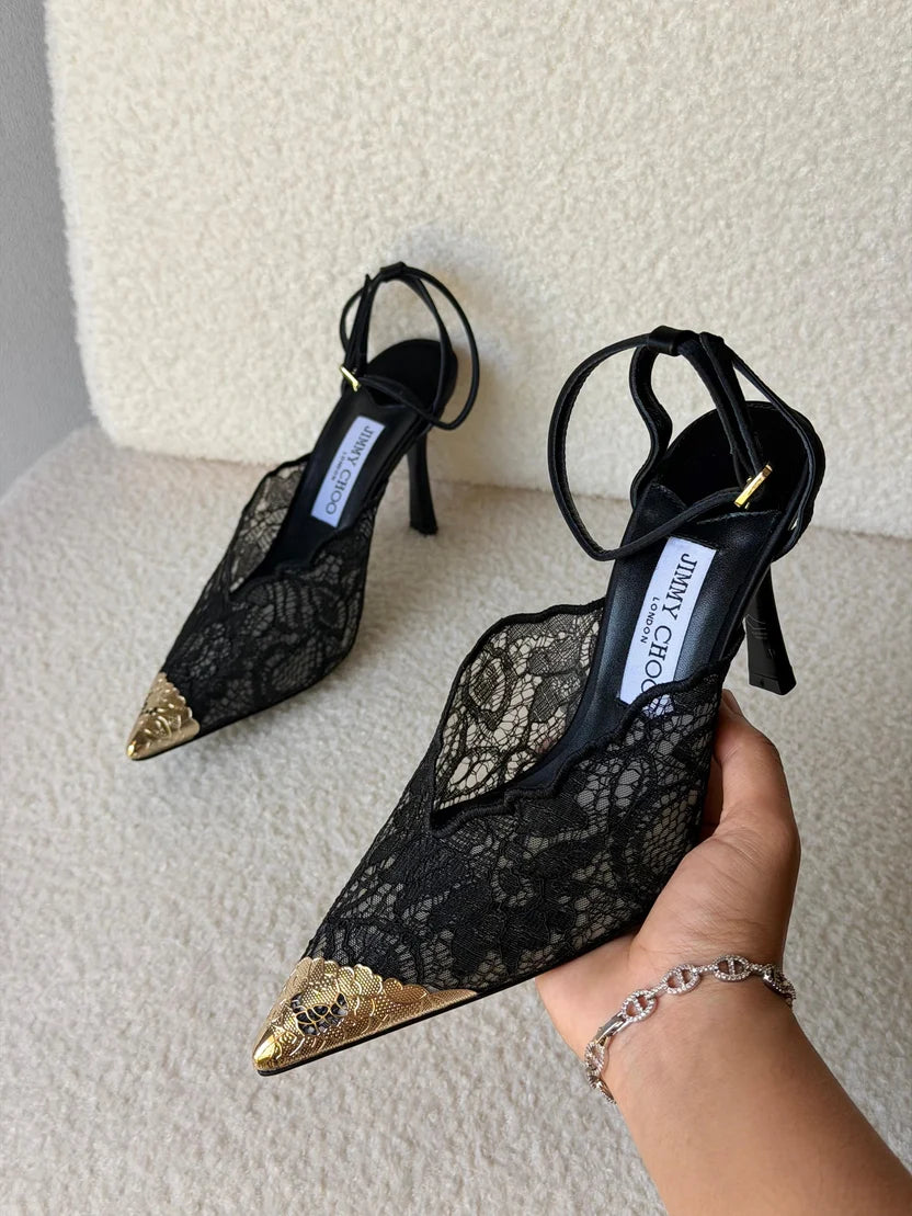 Jimmy Choo Black Faiz 100 Lace Pumps