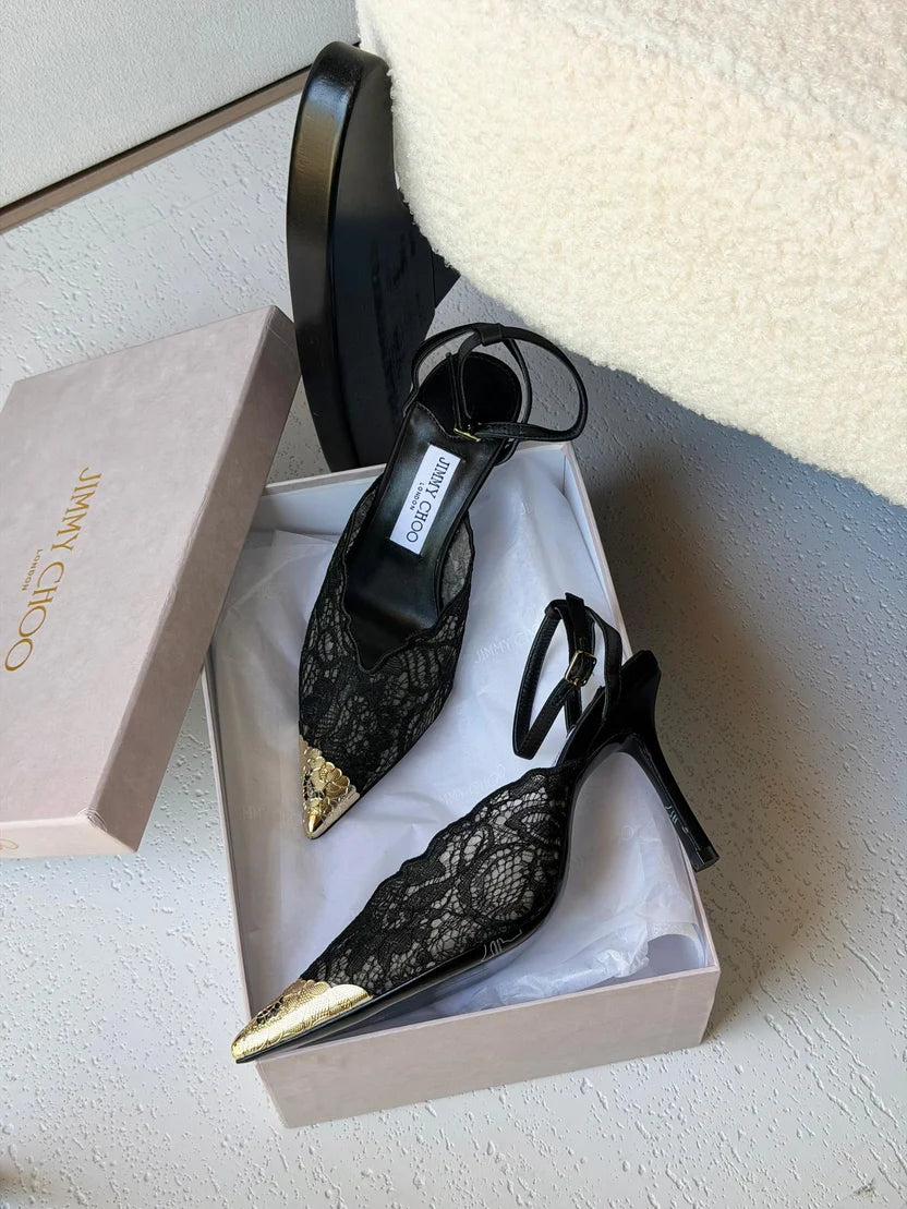 Jimmy Choo Black Faiz 100 Lace Pumps