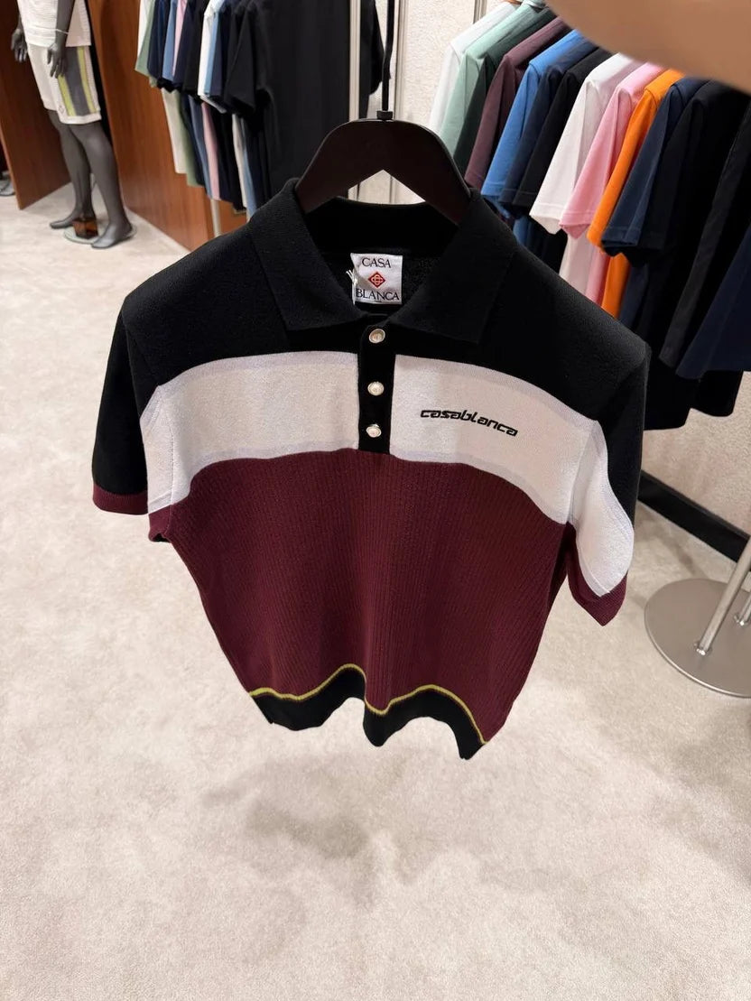 Casablanca Striped Short-Sleeve Polo Shirt