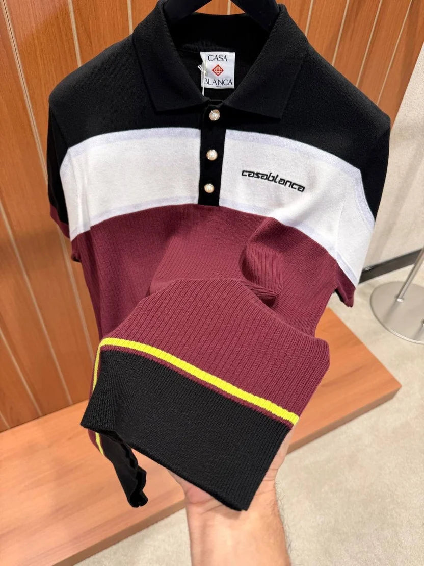 Casablanca Striped Short-Sleeve Polo Shirt