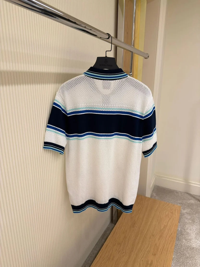 Casablanca open-knit Striped Polo Shirt