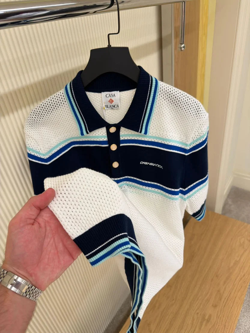 Casablanca open-knit Striped Polo Shirt
