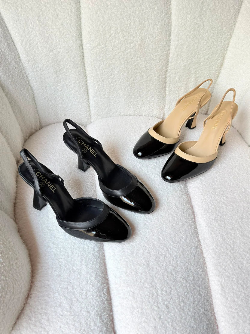 Chanel Slingbacks in Patent Calfskin & Lambskin