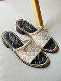Chanel Interlocking CC Logo Slides in White