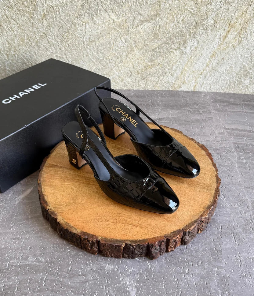 Chanel Slingbacks - Crocodile embossed patent