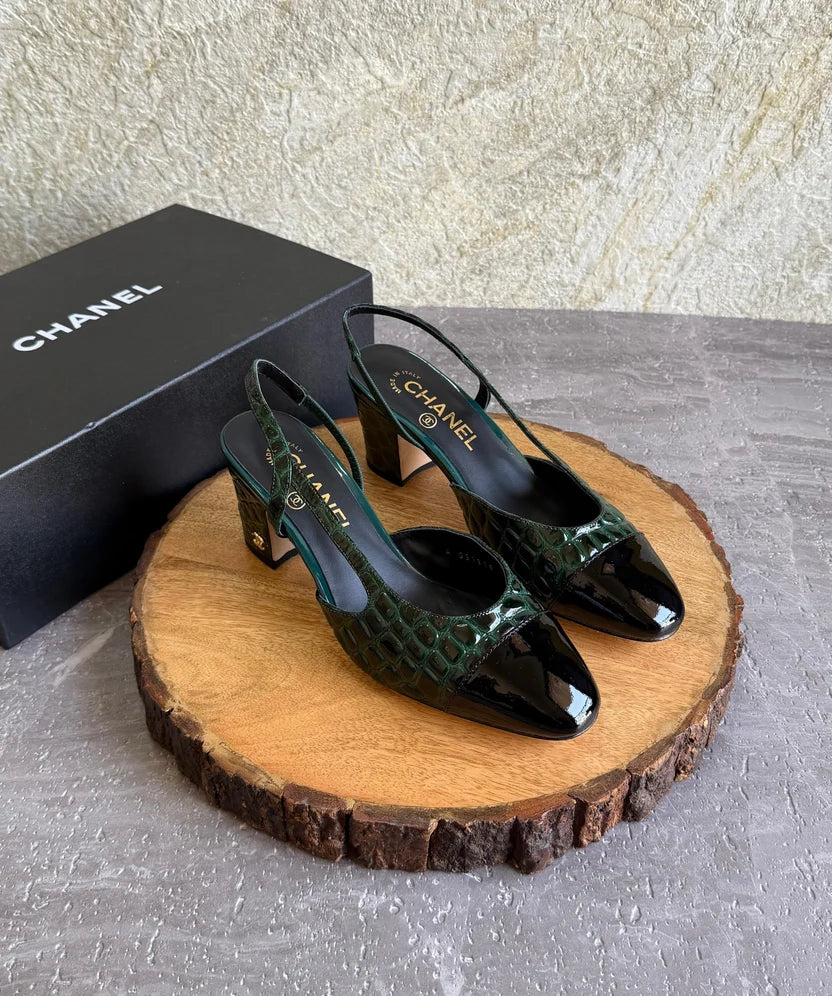Chanel Slingbacks - Crocodile embossed patent