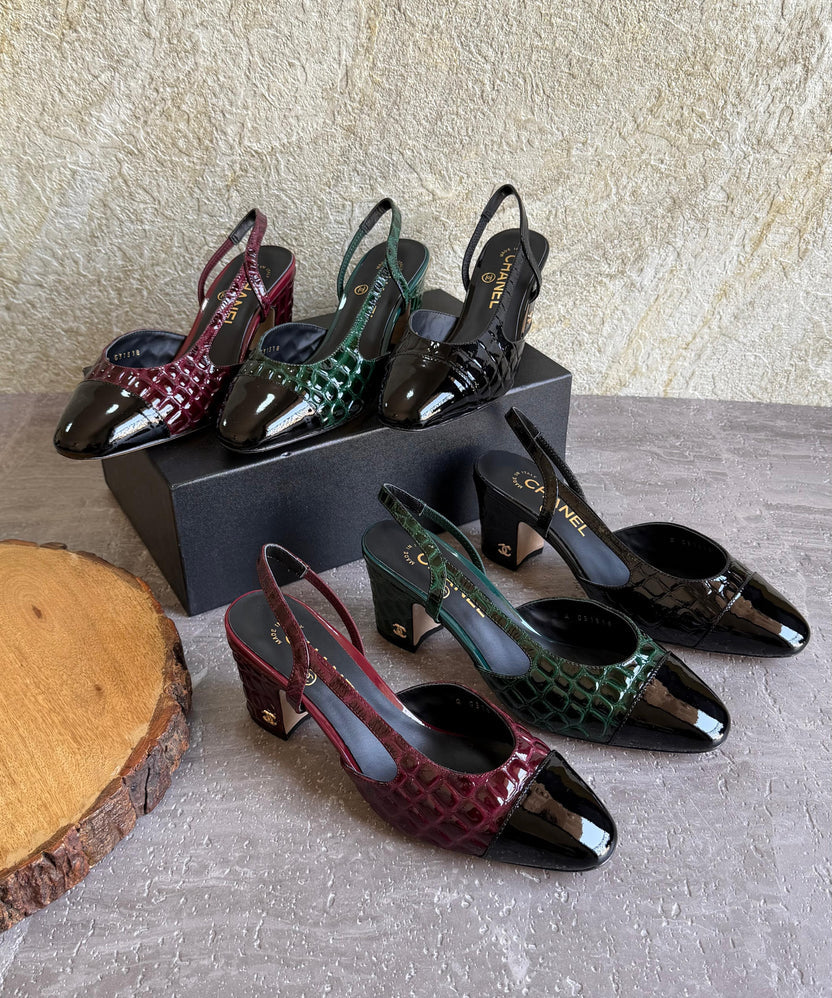 Chanel Slingbacks - Crocodile embossed patent