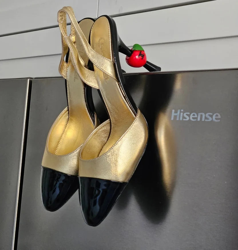 Chanel Lambskin Patent Cap Toe CC Apple Slingback Pump