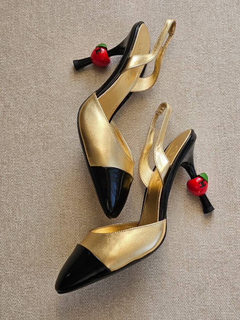 Chanel Lambskin Patent Cap Toe CC Apple Slingback Pump
