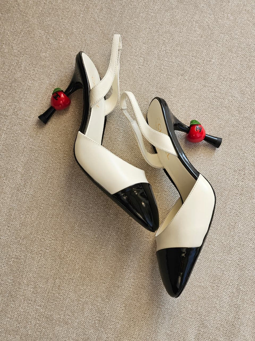 Chanel Lambskin Patent Cap Toe CC Apple Slingback Pump
