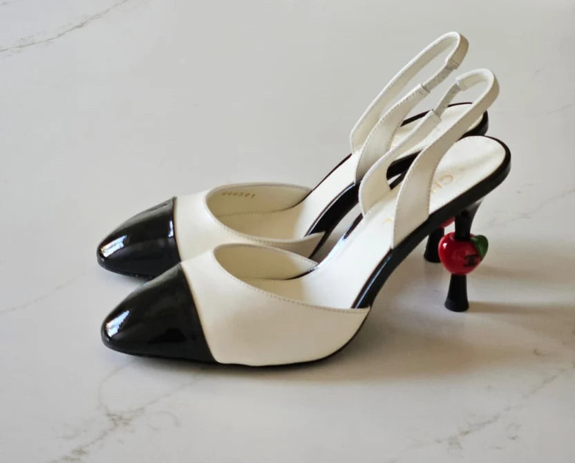 Chanel Lambskin Patent Cap Toe CC Apple Slingback Pump