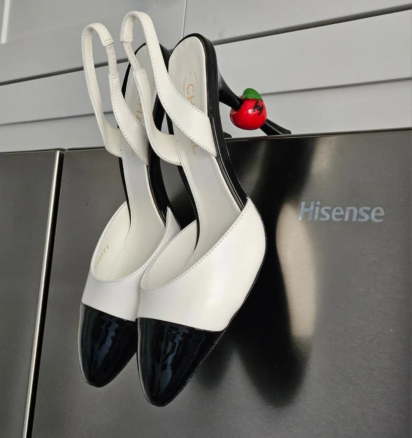 Chanel Lambskin Patent Cap Toe CC Apple Slingback Pump