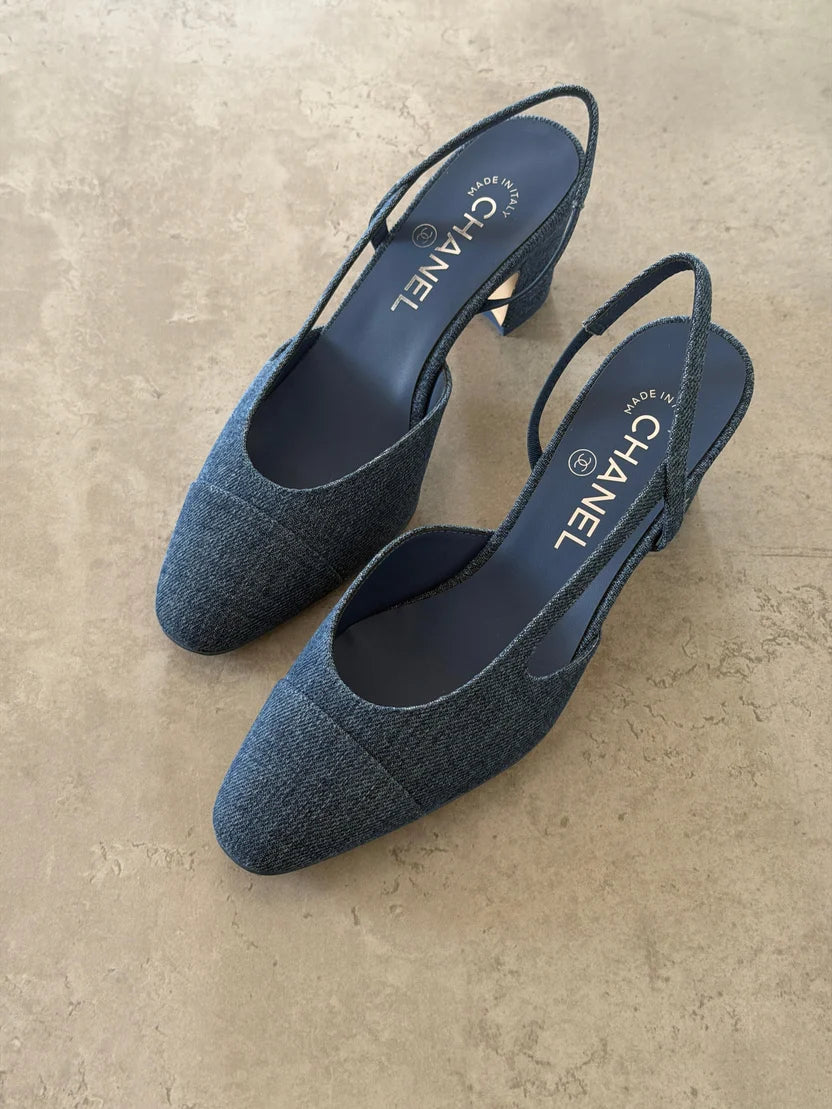 Chanel Interlocking CC Logo Lace Slingback Pumps
