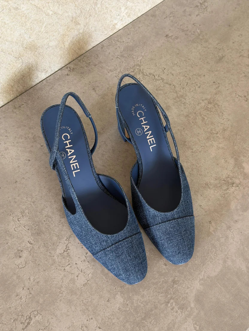 Chanel Interlocking CC Logo Lace Slingback Pumps