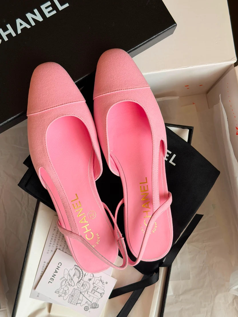 Chanel Denim Cap Toe CC Slingback Flat