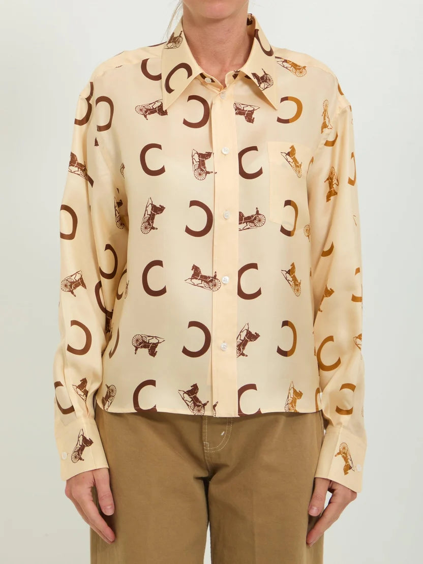 Celine Loose Shirt in Silk Twill with C & Sulky Print
