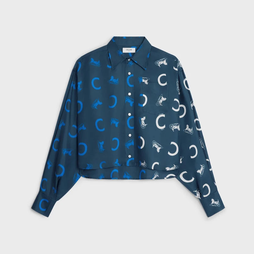 Celine Loose Shirt in Silk Twill with C & Sulky Print