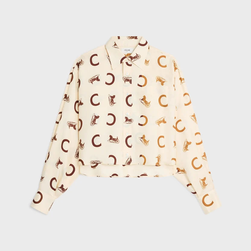 Celine Loose Shirt in Silk Twill with C & Sulky Print