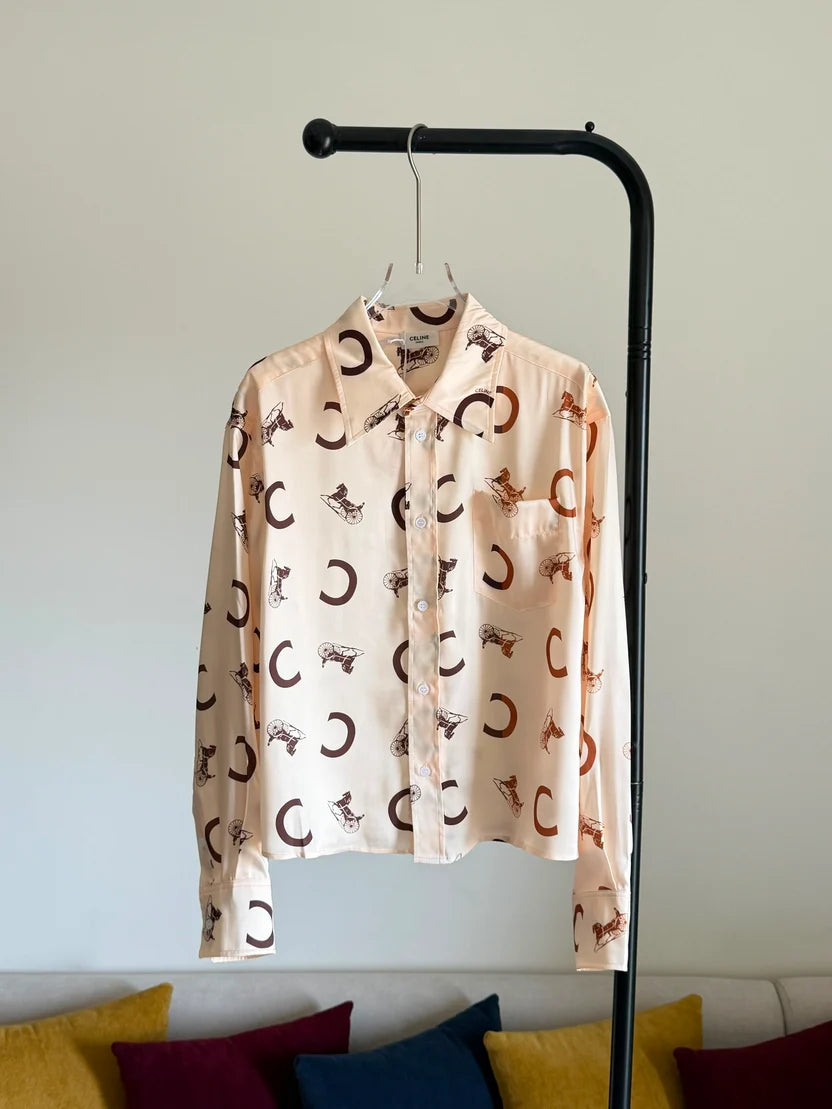Celine Loose Shirt in Silk Twill with C & Sulky Print