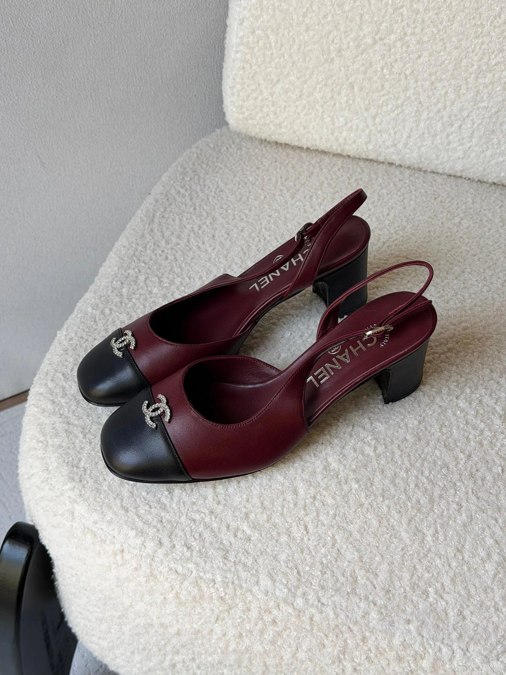 Chanel Crystal CC Lambskin Slingback Block-Heel Pump