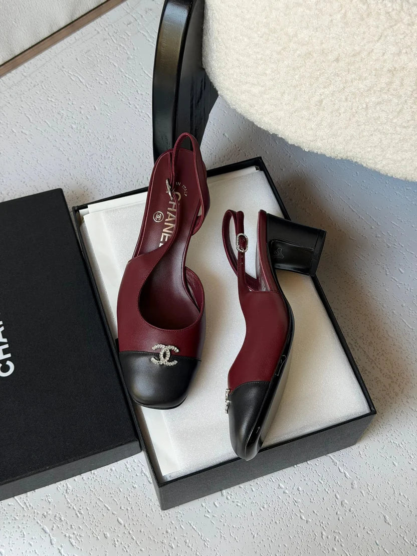 Chanel Crystal CC Lambskin Slingback Block-Heel Pump